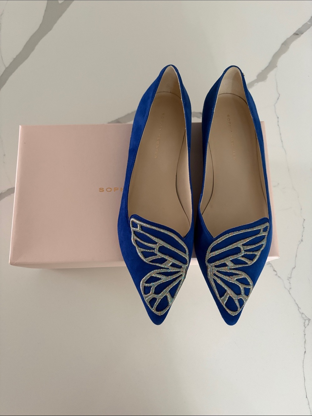 Sophia Webster electric blue butterfly flats